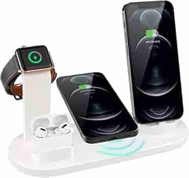 Muvit ® 2021 Multi Functional 4 In 1 Fast Charging Dock Stand Desktop Charging Station Newly Holder Phone Wireless Charger Compatible For Cellular Phones, Headphones, Smartwatches (White)