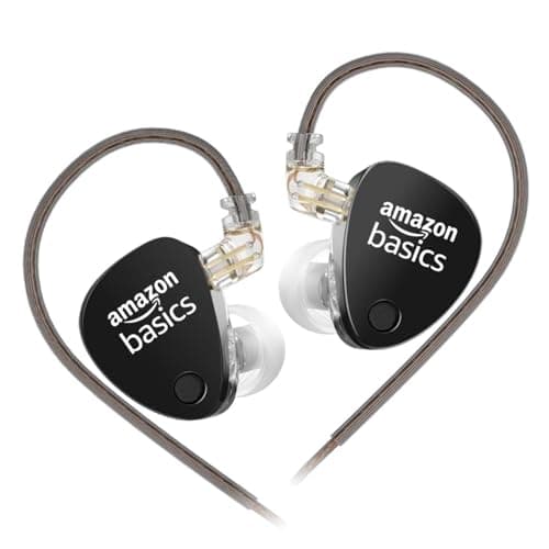 Amazon Basics Pro Series in Ear Earphone with Mic | 3.5 mm Plug | Dual 10mm Dynamic Drivers | 4-Level Tuning Switch | OFC Flat Cable | 3.5mm Plug | fo...