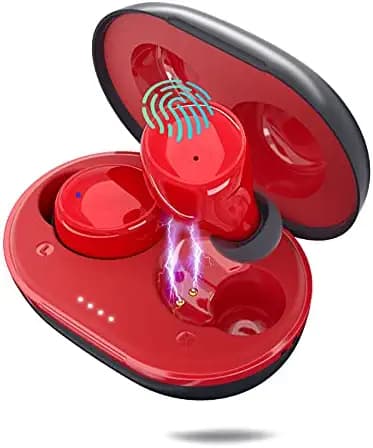EDYELL® C5M True Wireless Earbuds/Earphones/in-Ear TWS Stereo Headphones with Bluetooth V5.0 IPX7 Waterproof Extra-Long Playtime, Built-in Mic with Deep Bass for Sports (C5M (Blazing Red))