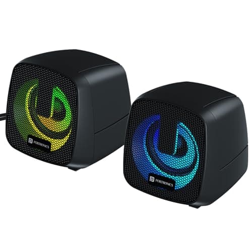 Portronics 6W in Tune 6 HD Sound 2.0 Channel Portable Desktop PC Speaker, 3.5mm Audio Jack, Volume Scroll Button, Multimedia Speaker, RGB LED Lights, ...