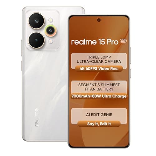 realme 15 Pro 5G Smartphone 8+128GB Silver,4K 60FPS,144Hz HyperGlow 4D Curve Display,7000mAh Battery,80W SuperVOOC, Camera Triple 50MP, Snapdragon 7 G...