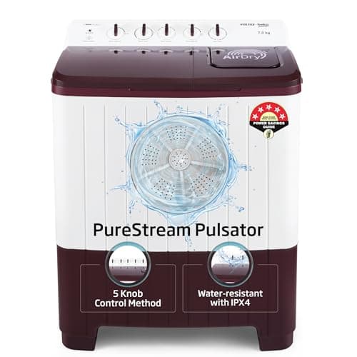 Voltas Beko, A Tata Product 7 Kg 5 Star Semi-automatic Top Load Washing Machine with PureStream Pulsator Wash Technology (2024 Model, WTT70UHA/OK5R0R0...