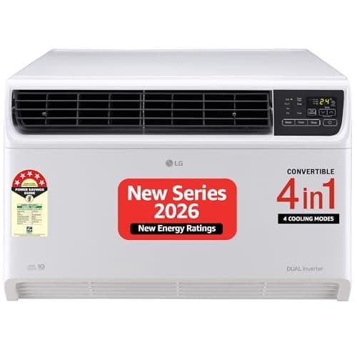 LG 1.5 Ton 5 Star, New Star Rated, DUAL Inverter Window AC (Copper, Convertible 4-in-1 cooling, 4 Way Air Direction, Top Air Discharge, HD Filter, Cle...