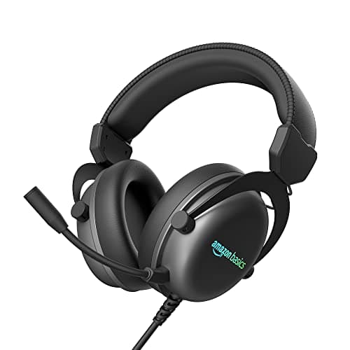 (Renewed) Amazon Basics Wired Over The Ear Gaming Headphones with Mic | RGB | 7.1 Channel Surround Audio | Remote Control (Black)