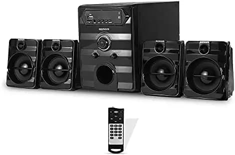 GIZMORE GIZ Squad 4112 Pro Home Entertainment 40 Watt & High BASS Multi Connectivity Bluetooth, AUX, USB, FM Radio & Micro SD Card 4.1 Channel Multimedia Speaker with Remote Control, Black