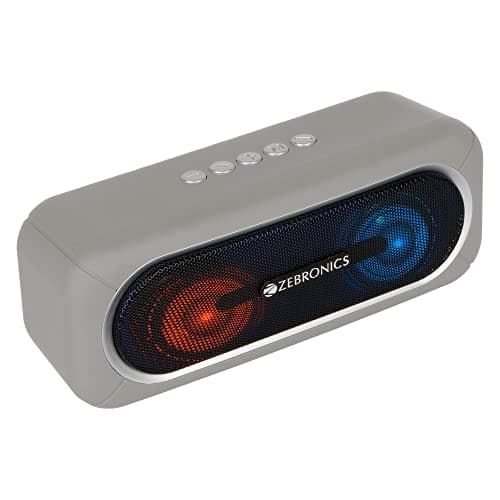 Zebronics ZEB-DELIGHT 20 Bluetooth v5.0 portable speaker with 10W RMS, TWS function, FM radio, Call function, supports USB, microSD, 5H backup, built-in rechargeable battery, AUX and RGB lights (GREY)