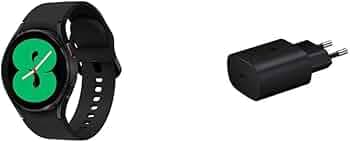 Samsung Galaxy Watch4 Bluetooth(4.0 cm, Black, Compatible with Android only) & Original 25W USB Travel Lightning Adapter for Cellular Phones, Black