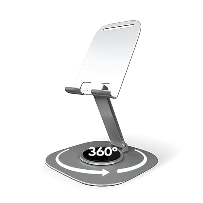 Elfora 360° Metal Mobile Stand | Rotatable & Foldable | Tabletop Mobile Holder | Multiple Angle Adjustments | Compatible for iPhone | Samsung | Oneplus | Vivo | Oppo & Other Smartphones -Grey