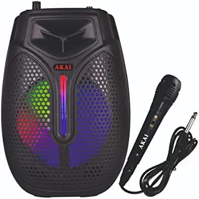 Akai Party Speakers PM-20P with 20W RMS 6.5 inch Single Driver, Extra Powerful Battery 4000mAh, immersive Sound Quality with Wired Karaoke Mic