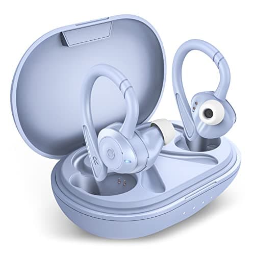 COMISO Wireless Earbuds, True Wireless in Ear Bluetooth 5.0 with Microphone, Deep Bass, IPX7 Waterproof Loud Voice Sport Earphones with Charging Case for Outdoor Running Gym Workout (Purple)