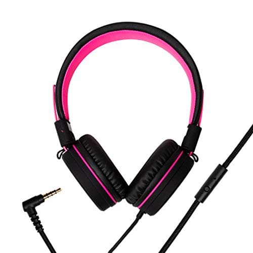 MINISO Wired Over Ear Headphones Comfortable Headphone with Mic for Android and iOS Mobile Phones, Computers, Laptops, Music Player Pink+Black Color