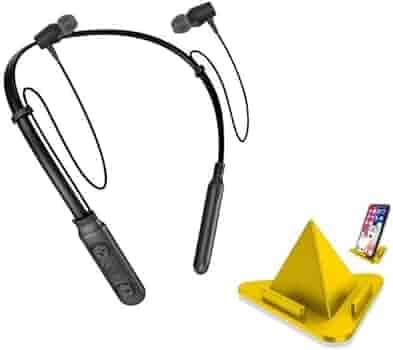 BLAXSTOC BS-11 Wireless Bluetooth Headphones, Headset with Mic and Sound Button Earphone for All Smartphones with Mobile Holder Stand (Black)