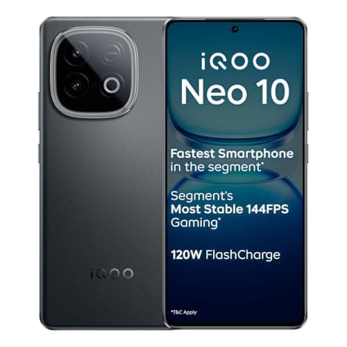 iQOO Neo 10 (Asphalt Black, 8GB RAM, 256GB Storage) | Segment's Fastest Processor* with Snapdragon 8s Gen 4 & Supercomputing chip Q1 | 120W FlashCharg...