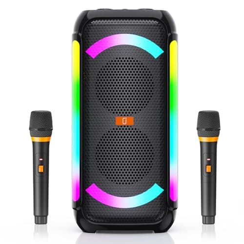 JYX Portable Bluetooth Karaoke Speaker with 2 Wireless Mics, DJ Lights, Deep Bass Sound, USB/TF/AUX Support, Perfect for Parties and Outdoor Gatherings