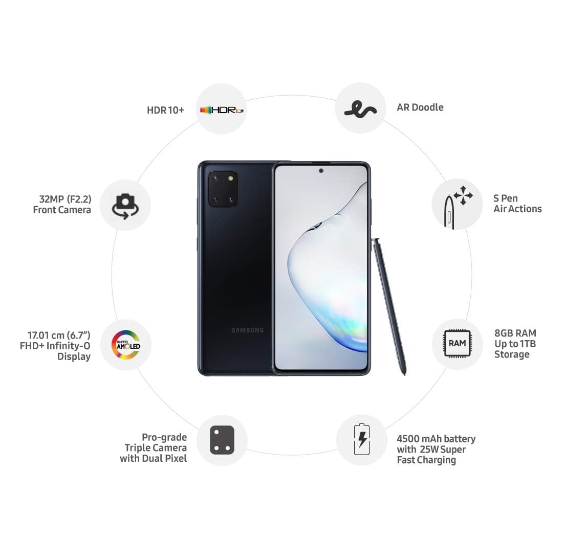 Samsung Galaxy Note10 Lite (Aura Black, 6GB RAM, 128GB Storage) with No Cost EMI/Additional Exchange Offers