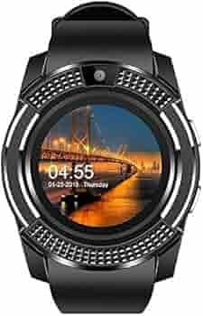 Smart Watch with Men | V8 Android Bluetooth Smart Watch Compatible with All 4G Smartphone with Camera and Sim Card Support Compatible with All Android and iOS Smartphones - Balck