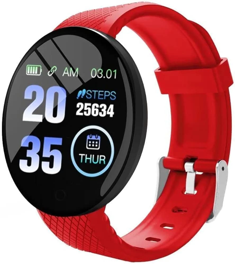 NEFI Bluetooth Smart Fitness Band d18 for Unisex Boys and Girl | Sports Watch for Connected All Mobile (Free Size) (Red Strap)