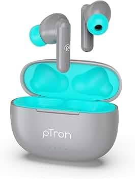 PTron Newly Launched Bassbuds Zen in-Ear Wireless TWS Earbuds with Quad ENC Mic TruTalk, 50Hrs Playtime, Bluetooth Headphone 5.3 with Mic, Deep Bass, Touch Control, Type-C Fast Charging & IPX4 (Grey)