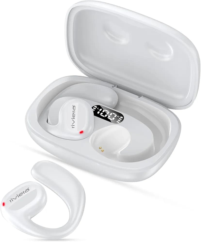 Riviera R013 Earbuds with 25H Music Playtime 5.2 Bluetooth Earbuds with Built-in Mic, IPX4 Waterproof Headset LED Display for Sport, Workouts, Running, Cycling(White)