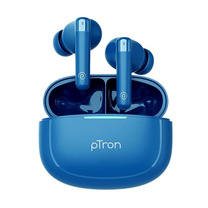 pTron Bassbuds Duo Pro TWS in-Ear Earbuds with 3D Audioscape, Ultra HD Mic for TruTalk AI ENC Calls, 38hrs Playtime, 50Ms Low Latency, BT 5.3 & IPX5 Water Resistant (Steel Blue)