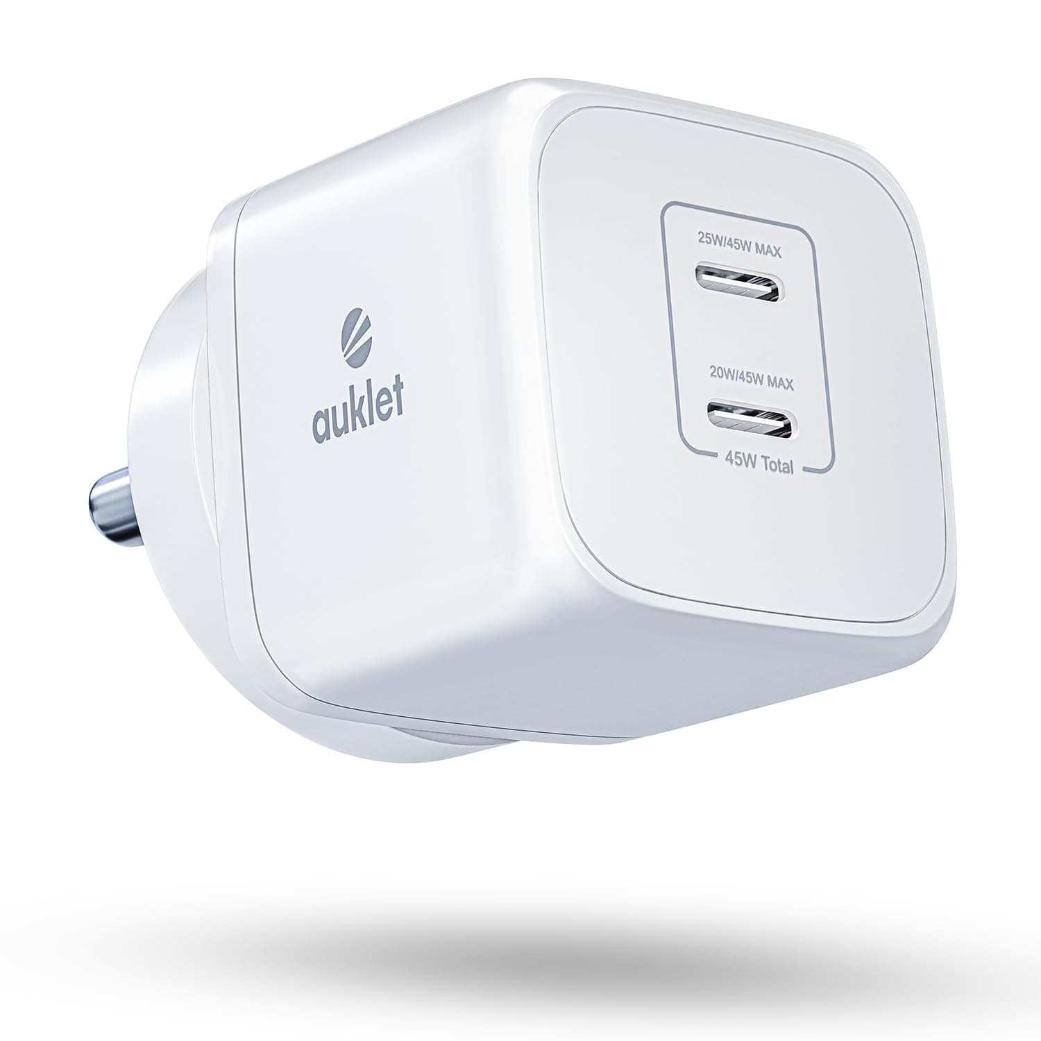 Auklet 45W Compact Gan Chargers,2 Type C Ports,Fast Charging,Compatible with iPhone 15,Samsung Galaxy and Andriod Mobiles with Type C Connectivity,Whi...