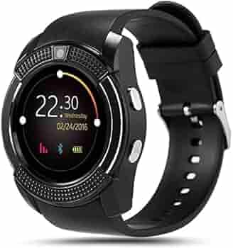 SNOOZEHUB V8 Phone Watch 4G Bluetooth Smartwatch for Men/Women, Wrist Activity Tracker with Touch Screen Sports Watch and Sim Card Support - Black