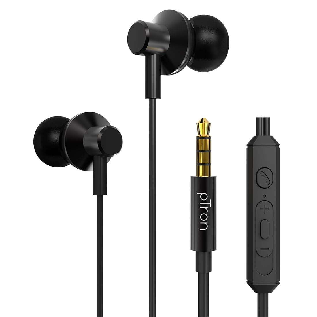 pTron Pride Lite in-Ear Wired Earphones with in-line Mic, 10mm Driver, Immersive Sound, Metal Buds, Compatible with 3.5mm Aux Port Device & 1.2m Tangl...