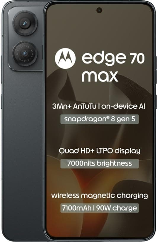 Motorola Edge 70 Max 5G (Pantone Dark Shadow, 8GB RAM, 256GB Storage) | Snapdragon 8 Gen 5 Processor | 6.8-inch Quad HD+ Display | 50MP + 8MP Rear Cam...