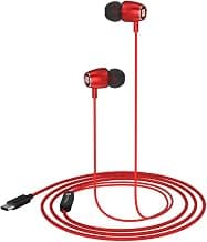 Portronics Conch 90 in Ear Wired Earphones with Mic, Type C Jack, 10mm Dynamic Drivers, Extra Bass, Magnetic Latch, 1.2M Nylon Braided Wire(Red)