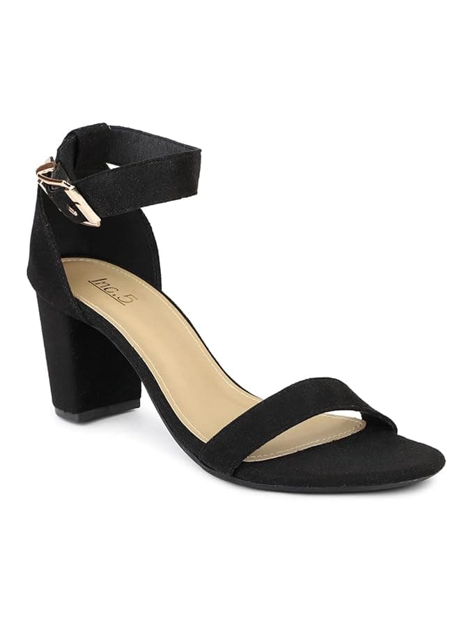Inc.5 Women Black Open Toe Block Heels with Ankle Loop Sandal