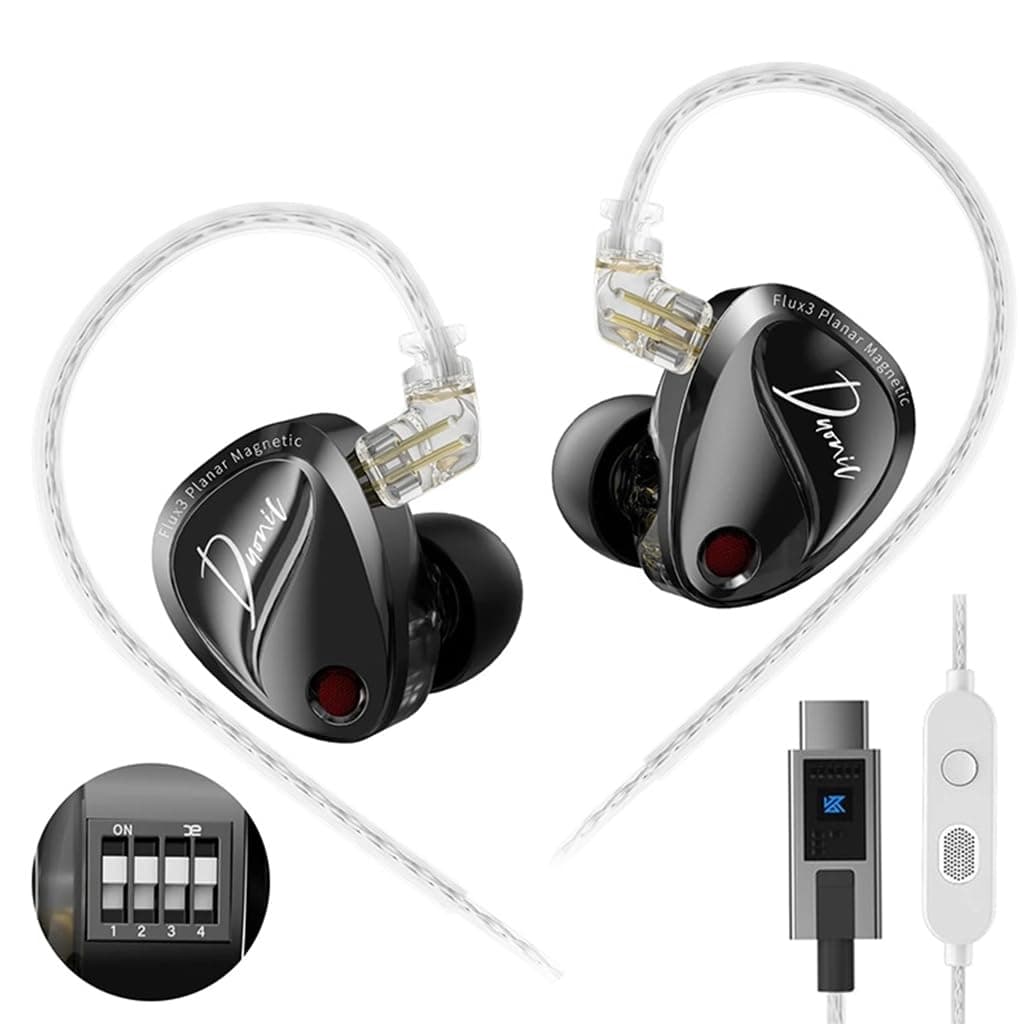 KZ Duonic Hybrid Planar Magnetic in-Ear Monitor, 3X Flux3 8mm Planar + 8mm Super-Linear Dynamic Driver, Bass Improved Switch Version, Black Shell with...