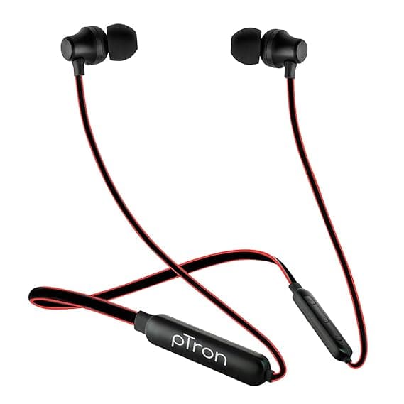 pTron Tangent Lite Bluetooth 5.0 Wireless Headphones with Hi-Fi Stereo Sound, 8Hrs Playtime, Lightweight Ergonomic Neckband, Sweat-Resistant Magnetic