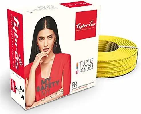 Fybros by Kundan Cab PVC Insulated 2.5 Sq Mm Wire| Multistrands FR Yellow Copper Wires & Cables| Cables For wiring | 2.5 Sq Mm sqmm Yellow wire 45 meter| Industrial Wire Cable| Electrical Wire