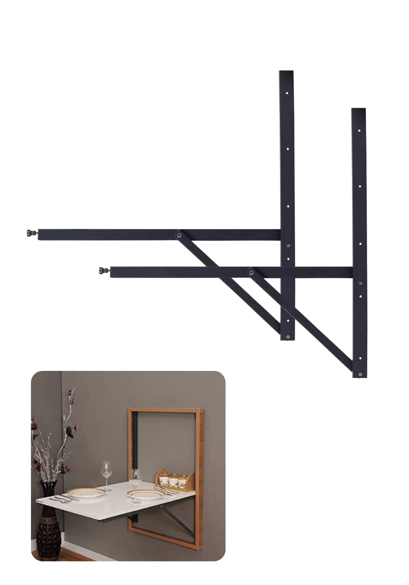 Lampoc Heavy Duty Wall Mountable Folding Dining Table Brackets with Collapsible Hinges and Shelf for Versatile Use: The Perfect Solution for Study Desks, Office Tables, Home Computer Tables | Only Brackets with screws and screw plugs (4ft)