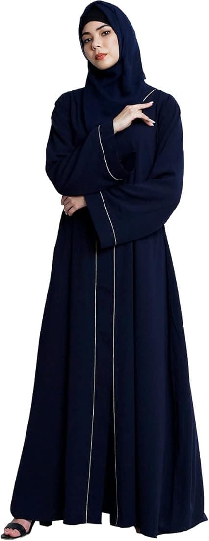 BT - Being Traditional Womens Front Open Abaya with Piping Work Made in Nida fabric With Long Sleeves and Side Pockets for Girls and Ladies (BT-FOA-00...
