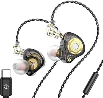 TRN MT1 Pro Wired IEM Earphone with Mic, 10MM Dual Magnetic Driver, Semi-Open Back Cavity Noise Isolation Earbuds with Type-C Detachable Cable. (Type-...