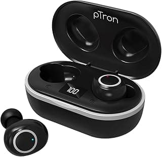 pTron Bassbuds Jets True Wireless Bluetooth 5.0 Headphones, 20Hrs Total Playback with Case, Deep Bass, Touch Control, IPX4 Water Resistant, Voice Assi