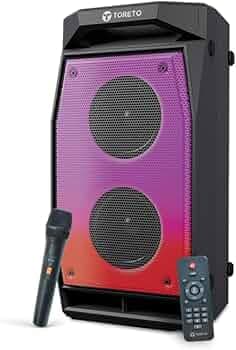 Toreto Evolve Pro 60W Wireless Bluetooth Party Speaker with Wireless Karaoke Mic, Dunamic RGB Light, USB Pen Drive, Aux-in Slot, Upto 5Hrs Playtime(Bl...