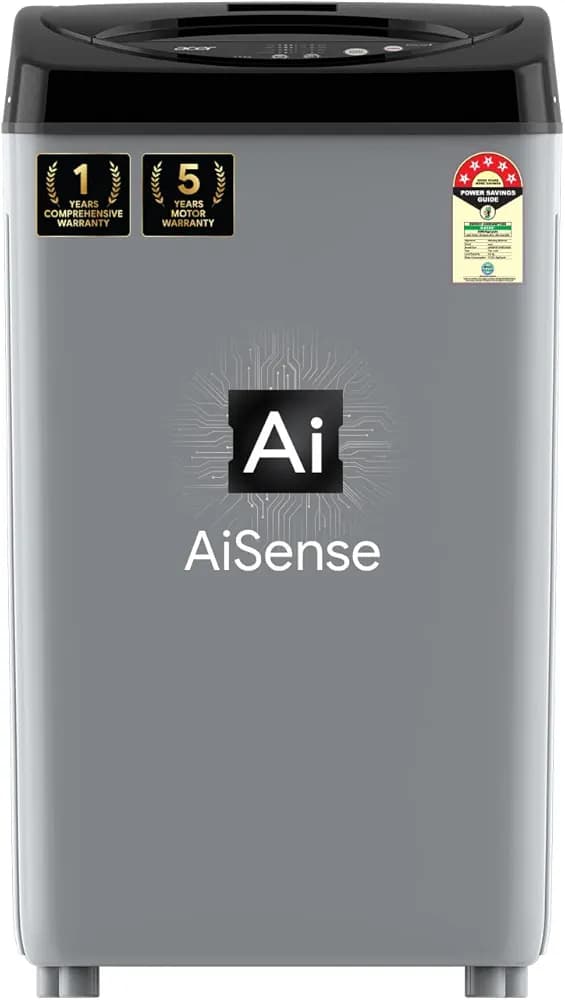 Acer 6.5 Kg Quad Wash Series Fully-Automatic Top Load Washing Machine (AiSense, Hex-Fin Jet Pulsator, SwirlWash Tub, 5 Star Energy Rating, CareTec Wash, AR65FATLP0EC, 2023 Model, Grey)