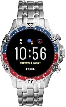 (Refurbished) FossilGen 5 (46mm, Silver) Garrett Stainless Steel Touchscreen Men's Smartwatch with Speaker, Heart Rate, GPS, Music Storage and Smartph...