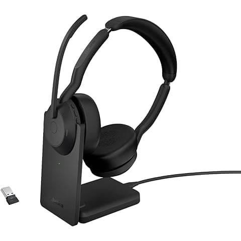 Jabra Evolve2 55 Wireless Stereo Headset + Stand - Active Noise Cancelling - UC Cert - USB A Booster - On Ear Bluetooth Headphones with NC Boom Mic + ClearVoice for Crystal Clear Calls 18hr Music Time