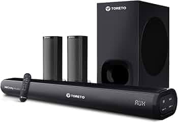 Toreto Harmony Boom 550W Dolby Digital Audio Soundbar 5.1 Channel Home Theater with subwoofer and Satellite Speakers, HDMI, Opt, AUX, USB & Bluetooth,...