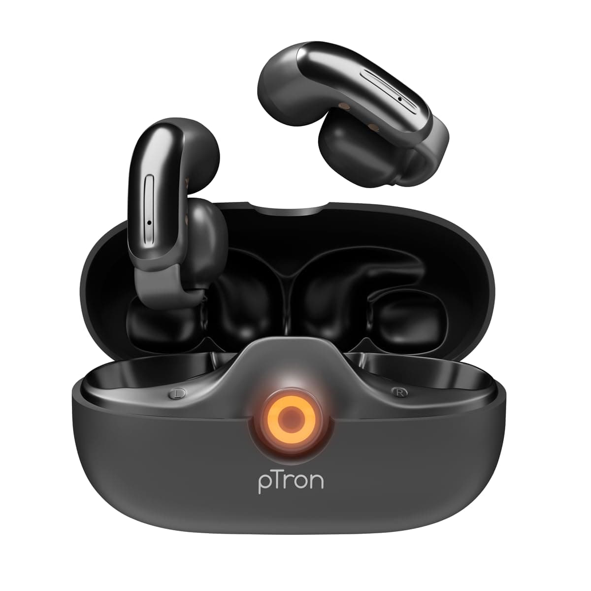 pTron Bassbuds Vortex Clips Wireless Open Ear Earbuds w/Chrome Finish, SafeBeats Tech, 50Hrs Playtime, Dual HD Mic w/AI-ENC, 10mm Driver, Pristine Sou...