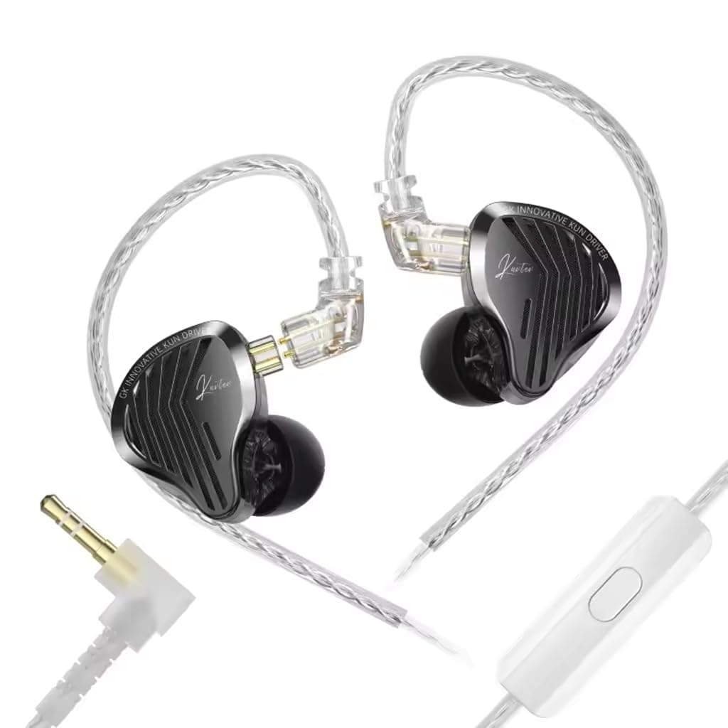 GK KUNTEN Dynamic In-Ear Monitor Wired IEM with Mic, 10mm Super-Linear DD Driver, Polymer-Resin Diaphragm, Resin Shell with Metal Faceplate, Silver-Pl...