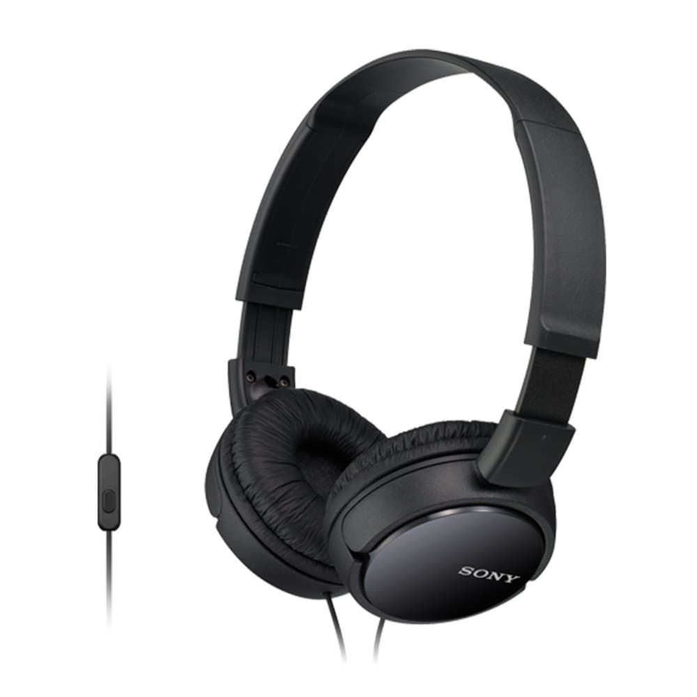 Sony MDR-ZX110AP Wired On-Ear Headphones with tangle free cable, 3.5mm Jack, Headset with Mic for phone calls and 1 Year Warranty - (Black)