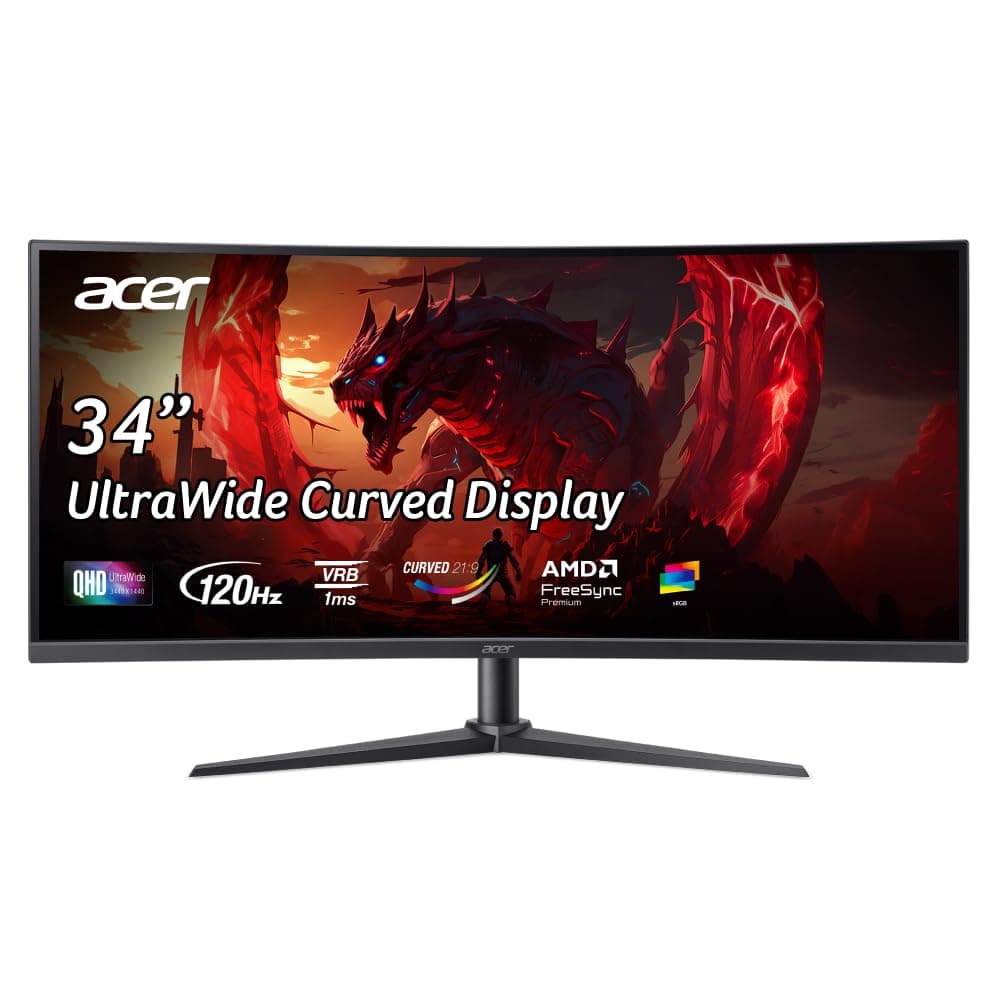 Acer Nitro ED340CUR J0 34 Inch UWQHD Curved Gaming Monitor | 3440x1440 VA Panel | 120Hz (DP) | 1ms VRB | AMD FreeSync Premium | HDR10 | 1500R | 2x HDM...