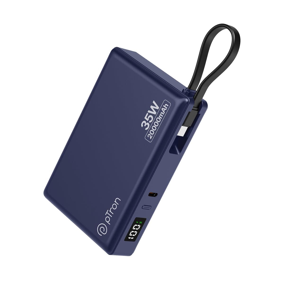 pTron Dynamo Sprint 20000mAh 35W Super Fast Charging, USB Type-C Input Power Bank Compatible with QC3.0/PD3.0, Built-in Charging Cable, 3 Charging Out...