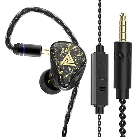 QKZ Kaiser Wired Earphones with Mic, 10mm Dual Dynamic Driver IEM Earbuds, Deep Bass HiFi Sound, 3.5mm Jack Gaming Earphones, Noise Isolation, OFC Cable, in-Ear Headphones (Black)