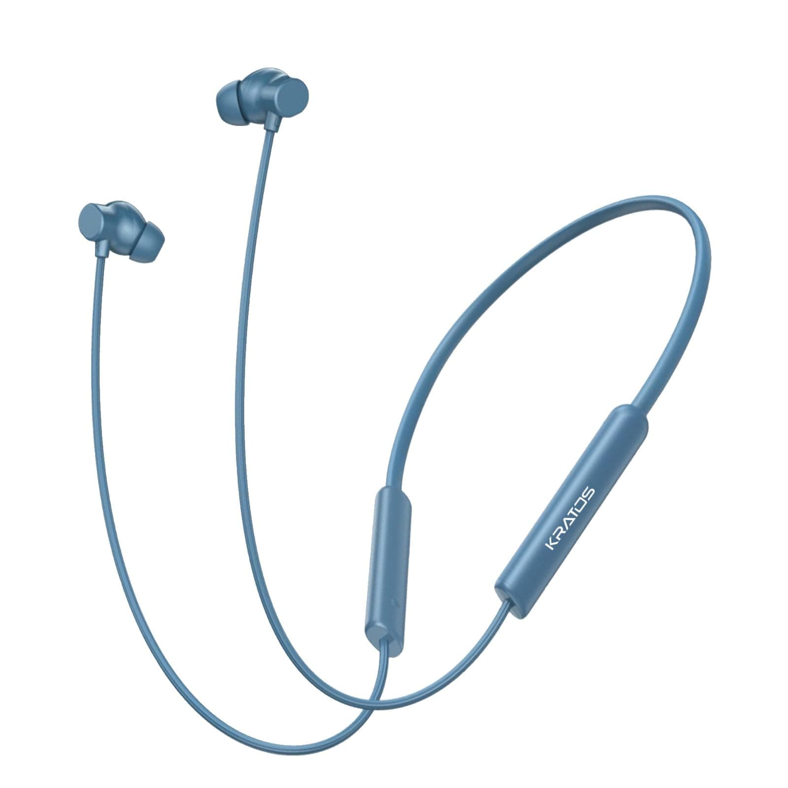 Kratos Blue Bluetooth Neckband with 55H Playtime, Deep Bass, Stereo Sound, HD Calls, Magnetic Earbuds, Voice Assistant, Type-C Fast Charging, Rich Audio, Hollow Switch for Comfort & Style
