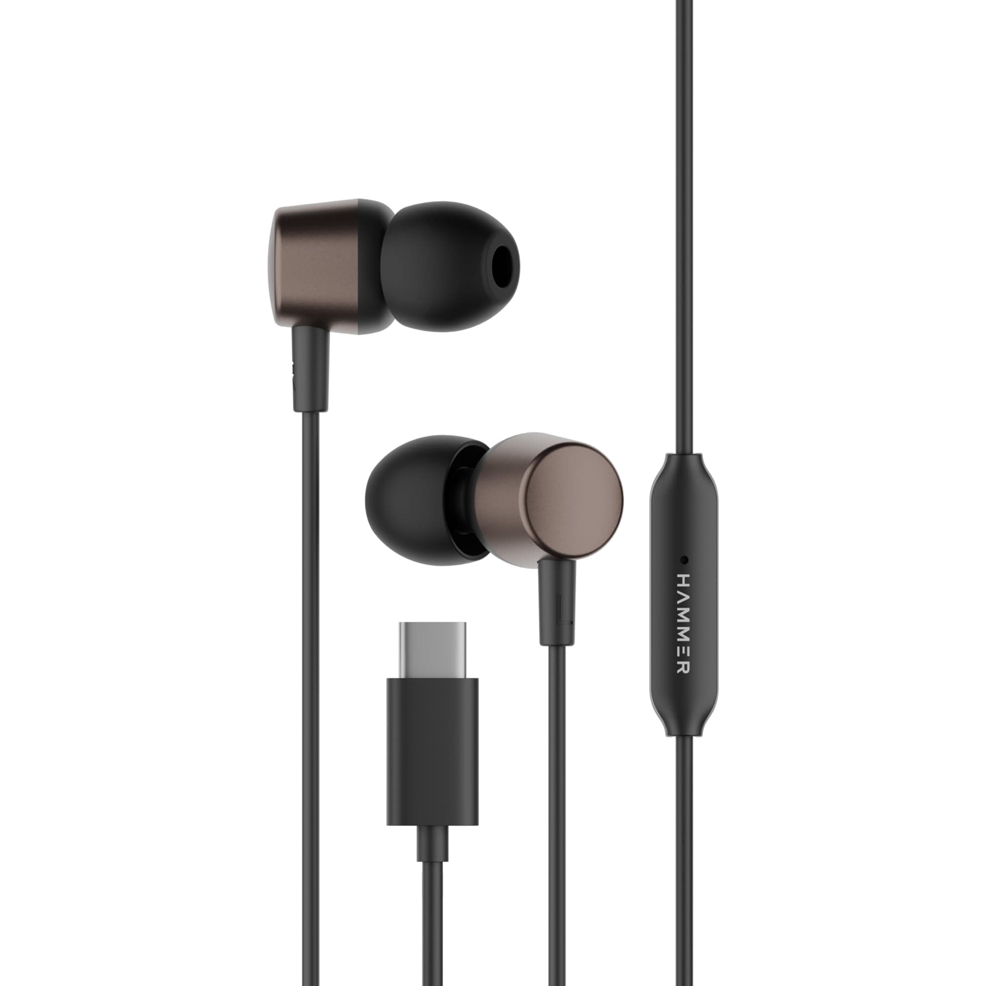 HAMMER Nova 2 Type C Wired Earphones with Mic, Metal Earbuds, Deep Bass, 13mm Driver, in-line Control, Tangle-Free Cable, USB-C in-Ear Headphones for ...